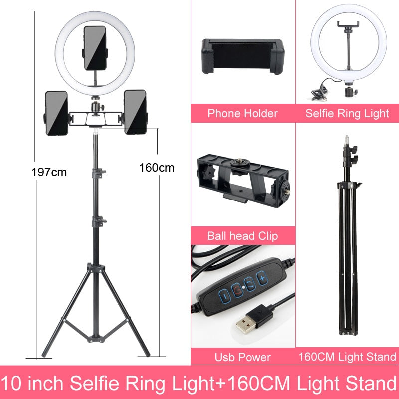 Gift 6 8 10 12 Inch Dimmable LED Selfie Ring Light with Stand 160cm Lamp Photography Ringlight Phone Studio Desktop