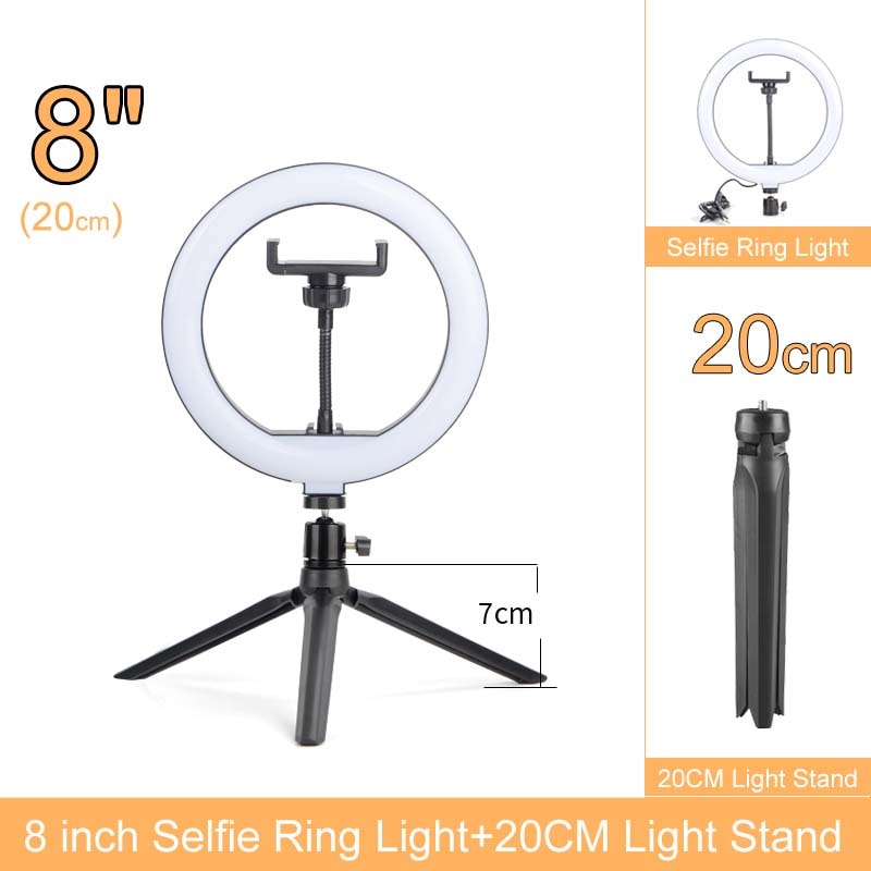 Gift 6 8 10 12 Inch Dimmable LED Selfie Ring Light with Stand 160cm Lamp Photography Ringlight Phone Studio Desktop