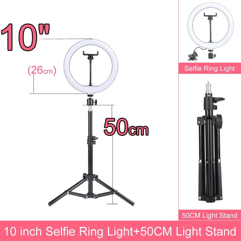 Gift 6 8 10 12 Inch Dimmable LED Selfie Ring Light with Stand 160cm Lamp Photography Ringlight Phone Studio Desktop