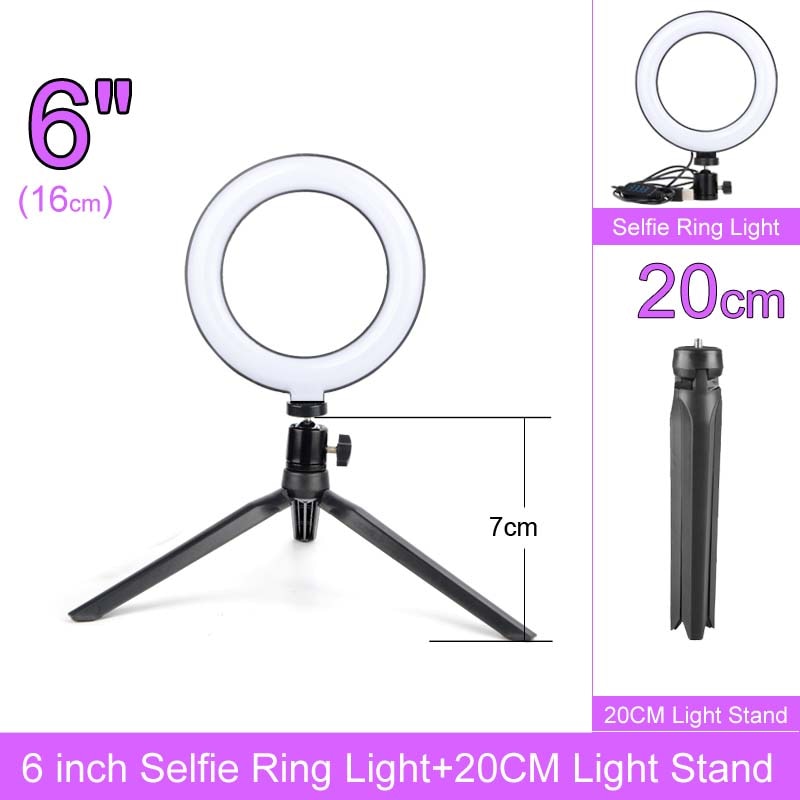 Gift 6 8 10 12 Inch Dimmable LED Selfie Ring Light with Stand 160cm Lamp Photography Ringlight Phone Studio Desktop
