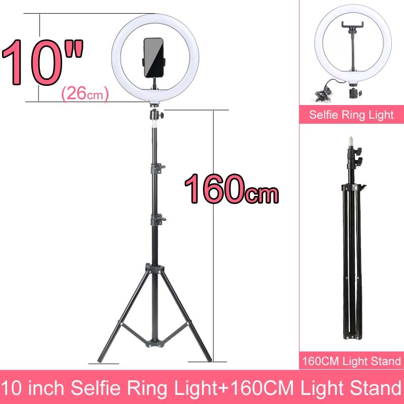 Gift 6 8 10 12 Inch Dimmable LED Selfie Ring Light with Stand 160cm Lamp Photography Ringlight Phone Studio Desktop