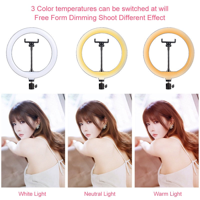 Gift 6 8 10 12 Inch Dimmable LED Selfie Ring Light with Stand 160cm Lamp Photography Ringlight Phone Studio Desktop