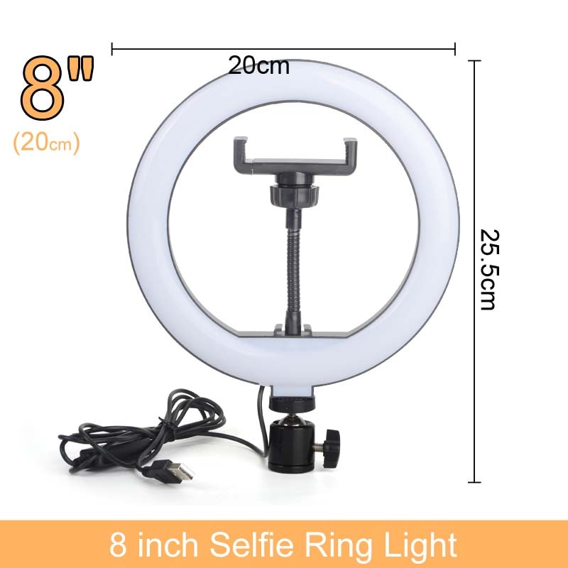 Gift 6 8 10 12 Inch Dimmable LED Selfie Ring Light with Stand 160cm Lamp Photography Ringlight Phone Studio Desktop