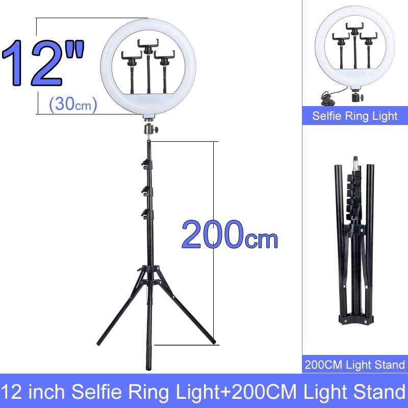 Gift 6 8 10 12 Inch Dimmable LED Selfie Ring Light with Stand 160cm Lamp Photography Ringlight Phone Studio Desktop