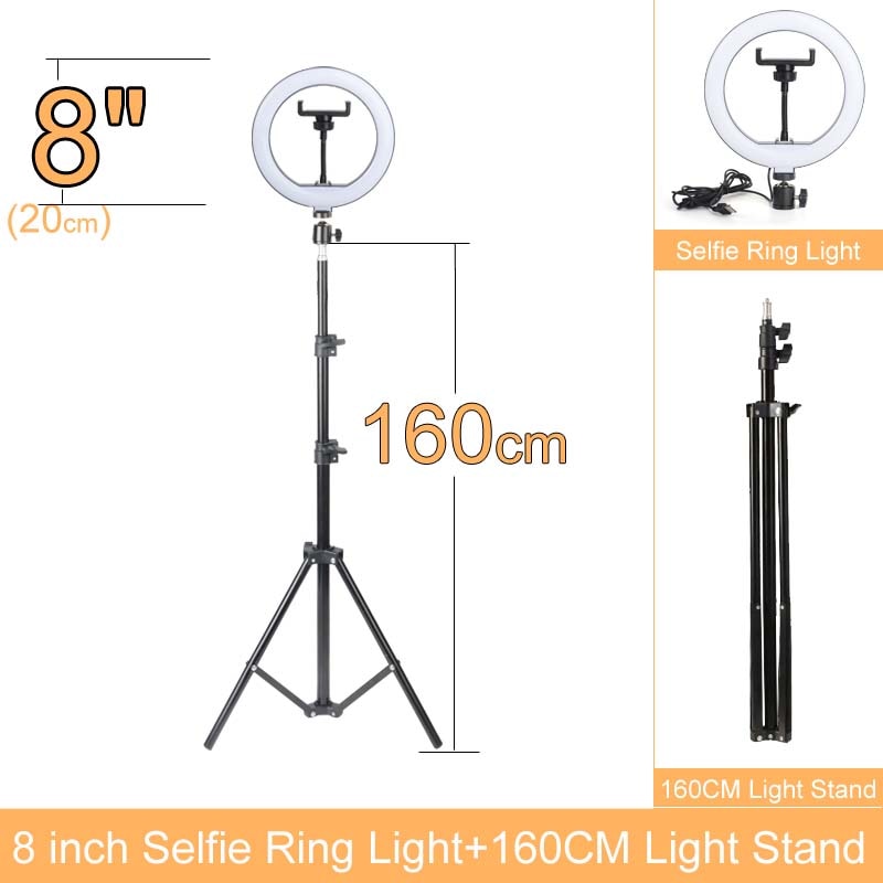 Gift 6 8 10 12 Inch Dimmable LED Selfie Ring Light with Stand 160cm Lamp Photography Ringlight Phone Studio Desktop
