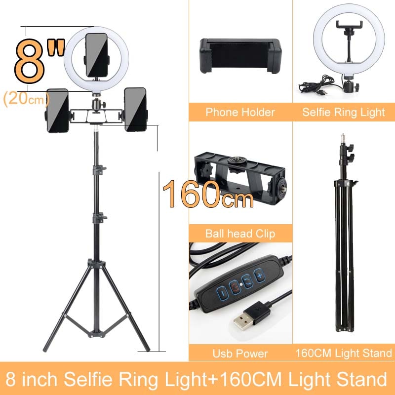 Gift 6 8 10 12 Inch Dimmable LED Selfie Ring Light with Stand 160cm Lamp Photography Ringlight Phone Studio Desktop