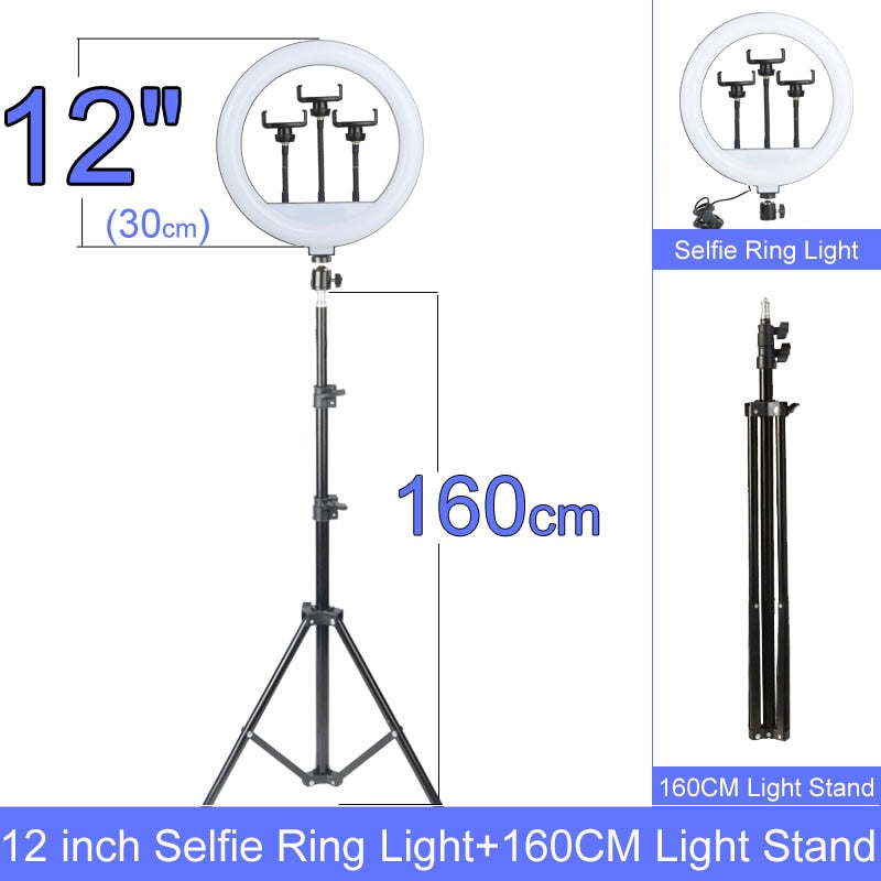 Gift 6 8 10 12 Inch Dimmable LED Selfie Ring Light with Stand 160cm Lamp Photography Ringlight Phone Studio Desktop