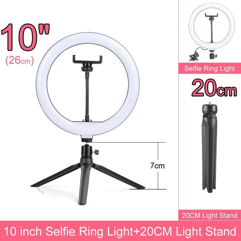 Gift 6 8 10 12 Inch Dimmable LED Selfie Ring Light with Stand 160cm Lamp Photography Ringlight Phone Studio Desktop