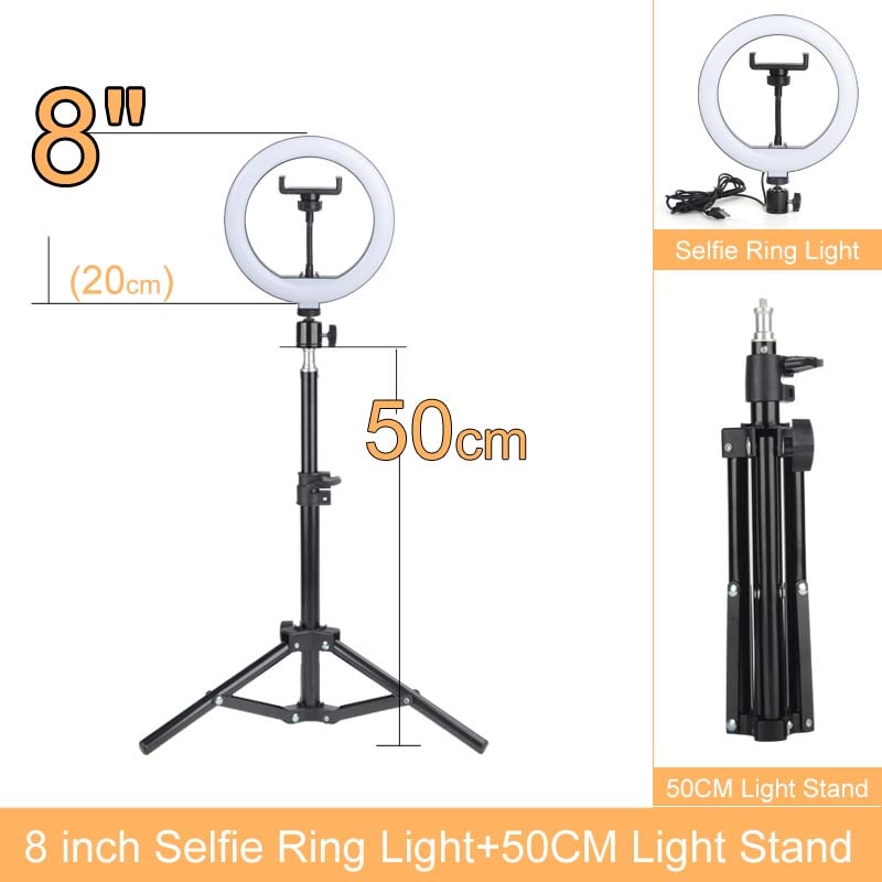Gift 6 8 10 12 Inch Dimmable LED Selfie Ring Light with Stand 160cm Lamp Photography Ringlight Phone Studio Desktop